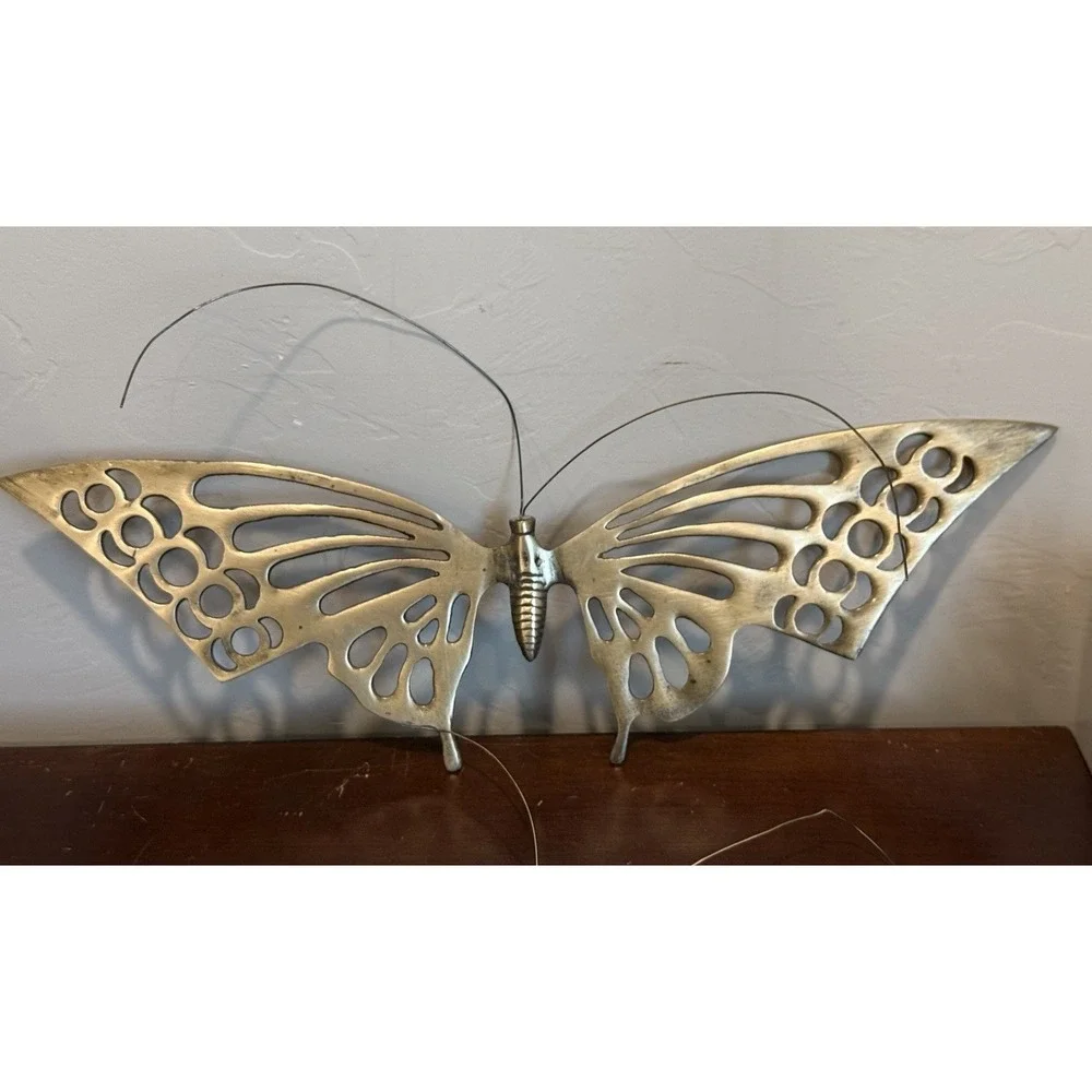 Lot Of 2 Vintage Brass Butterflies Wall Hanging Bendable antenna Garden Art